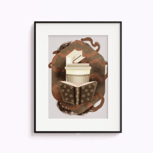 Könyvek és italok poszter - kávé pohárban