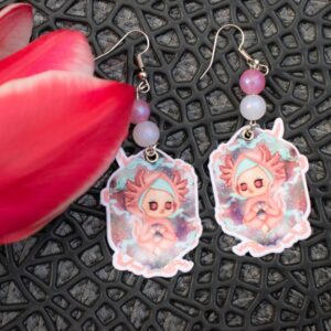 Pizsi Chibi axolotl fülbevaló - verzió 1