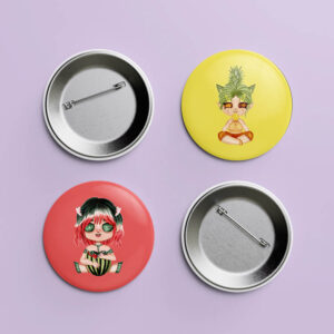 Gyümölcsliget Chibi kitűzők